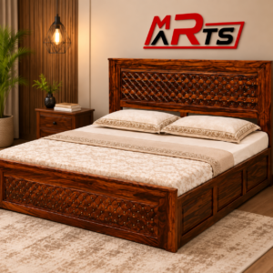 MR ARTS Royal Lattice Solid Sheesham Wood King Bed with Storage Box