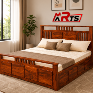 MR ARTS Aura Slatted Solid Sheesham Wood King Bed with Box Storage