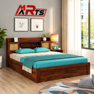 King Size Sheesham Melamine Finish Wooden Bed with Hydraulic Storage - MR ARTS