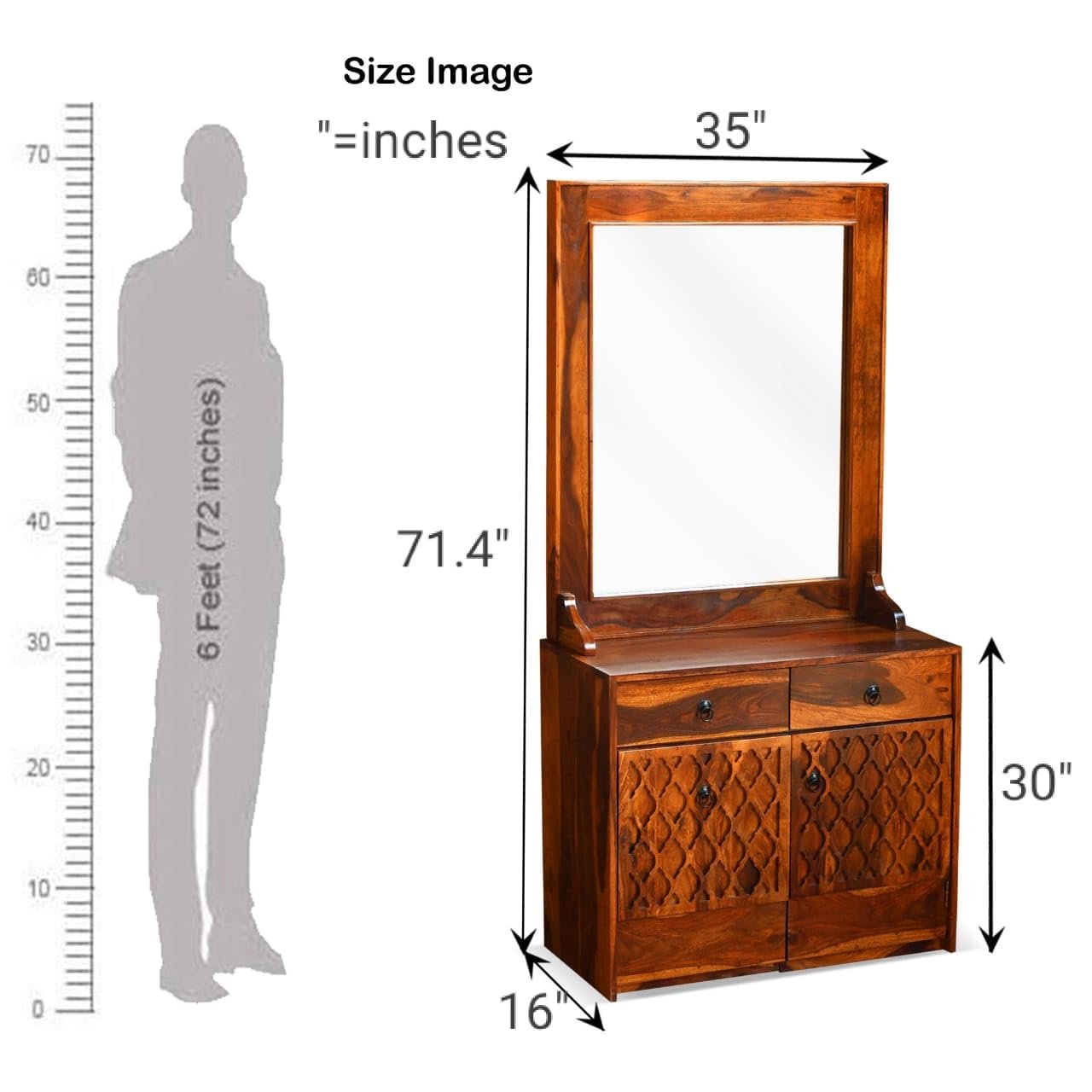 Sheesham Wood Dressing Mirror with 2 Drawers and Stool - MR ARTS - Image 2
