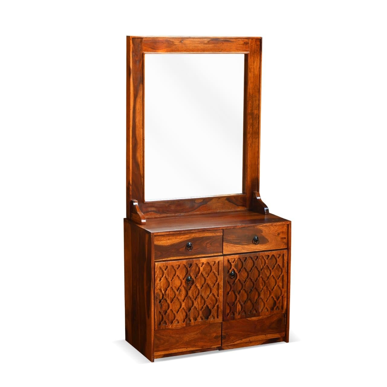 Sheesham Wood Dressing Mirror with 2 Drawers and Stool - MR ARTS - Image 3