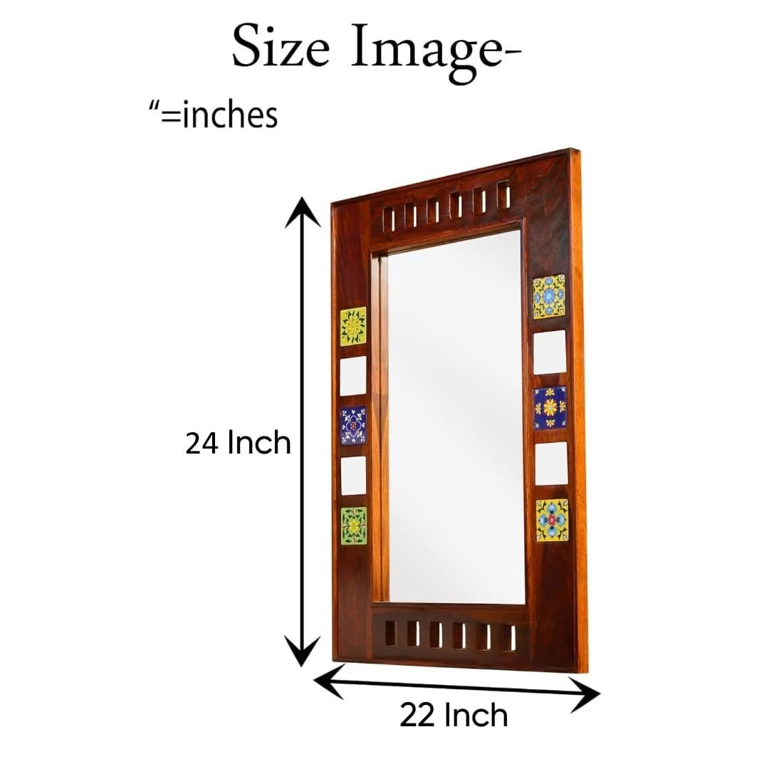Sheesham Wood Decorative Wall Mirror in Honey Finish - MR ARTS - Image 2
