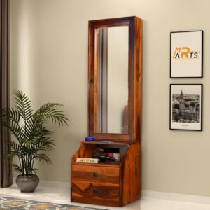 Solid Sheesham Wood Dressing Table with Storage in Natural Finish - MR ARTS
