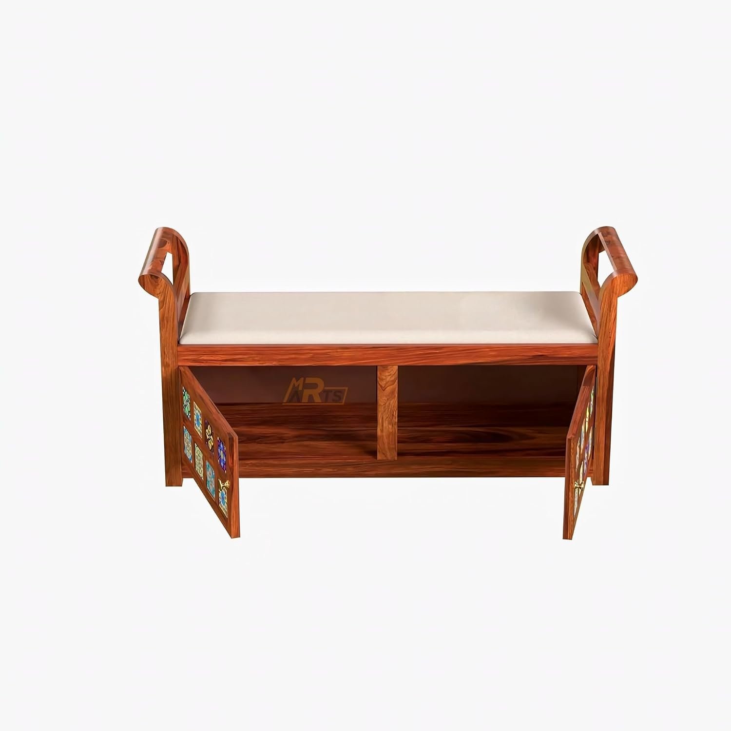 Sheesham Wood 2 Seater Storage Settee with Ceramic Tiles - MR ARTS - Image 4