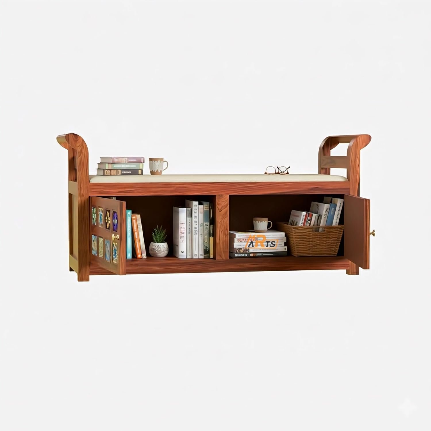 Sheesham Wood 2 Seater Storage Settee with Ceramic Tiles - MR ARTS - Image 2