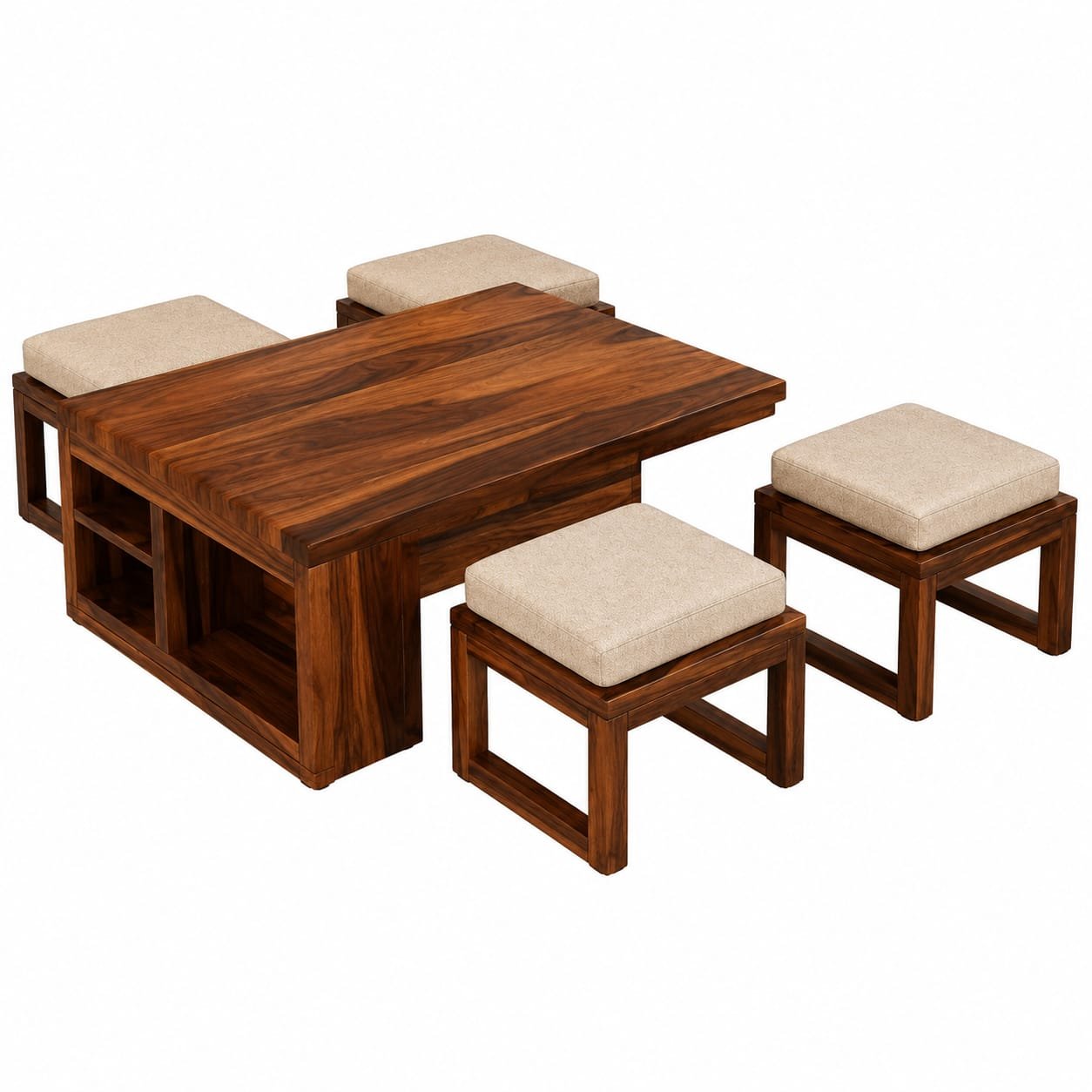 Mr Arts Vesta Sheesham Wood Coffee Table with 4 Stools - Image 2