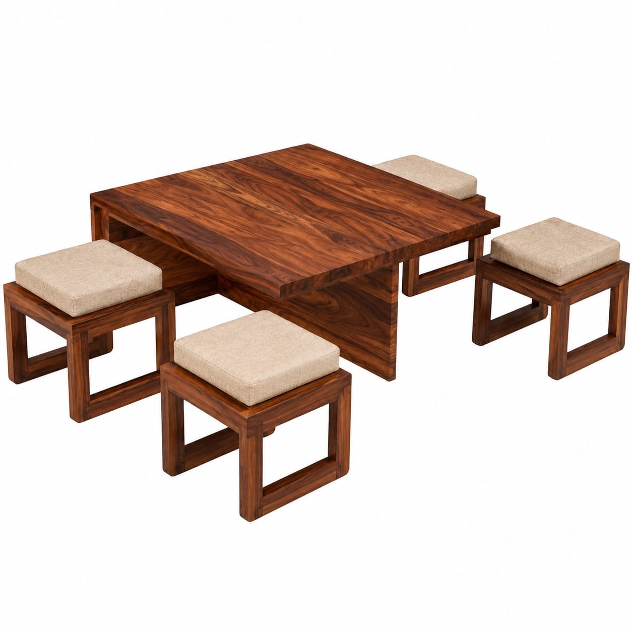 Mr Arts Vesta Sheesham Wood Coffee Table with 4 Stools - Image 3