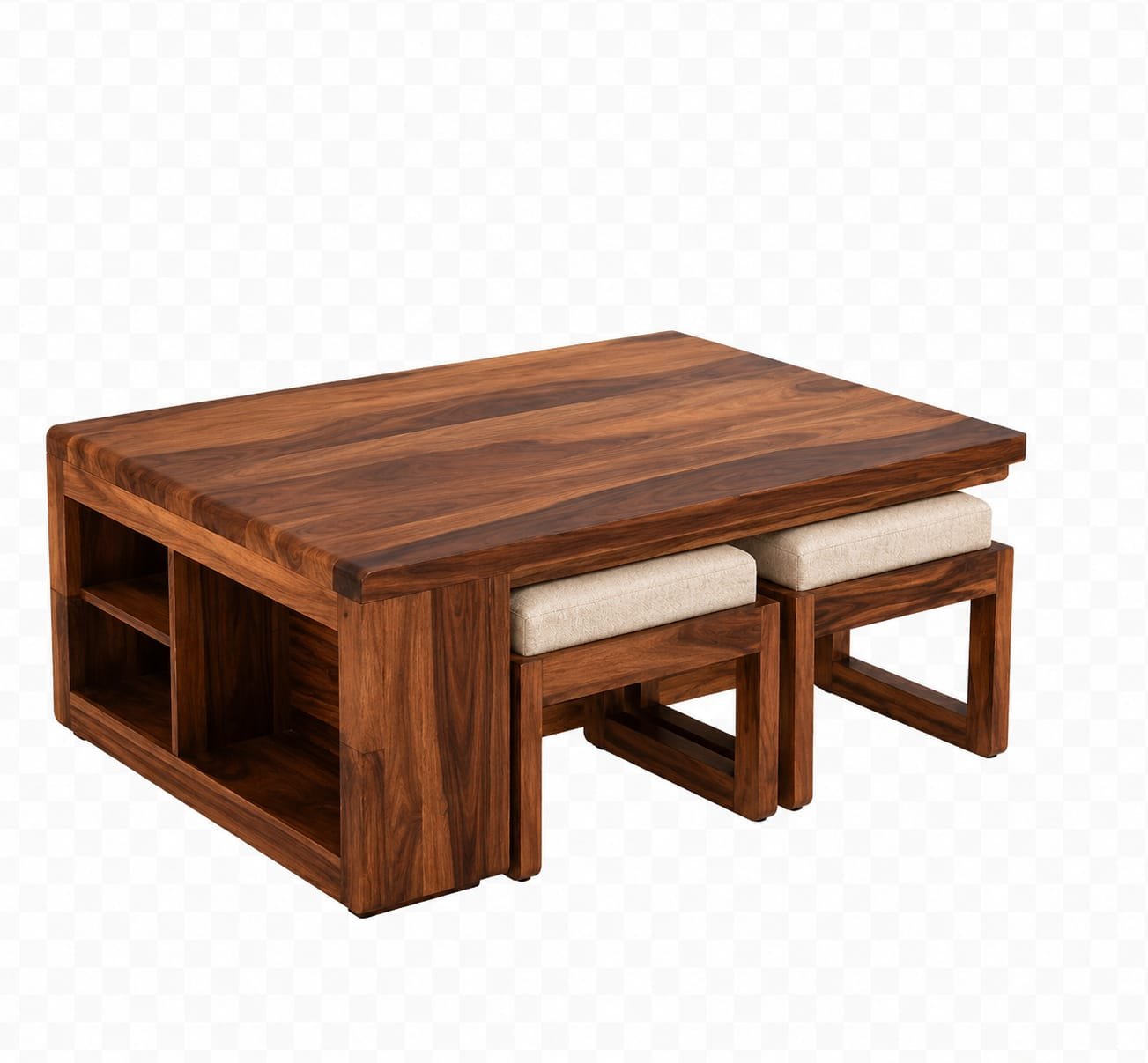 Mr Arts Vesta Sheesham Wood Coffee Table with 4 Stools - Image 6