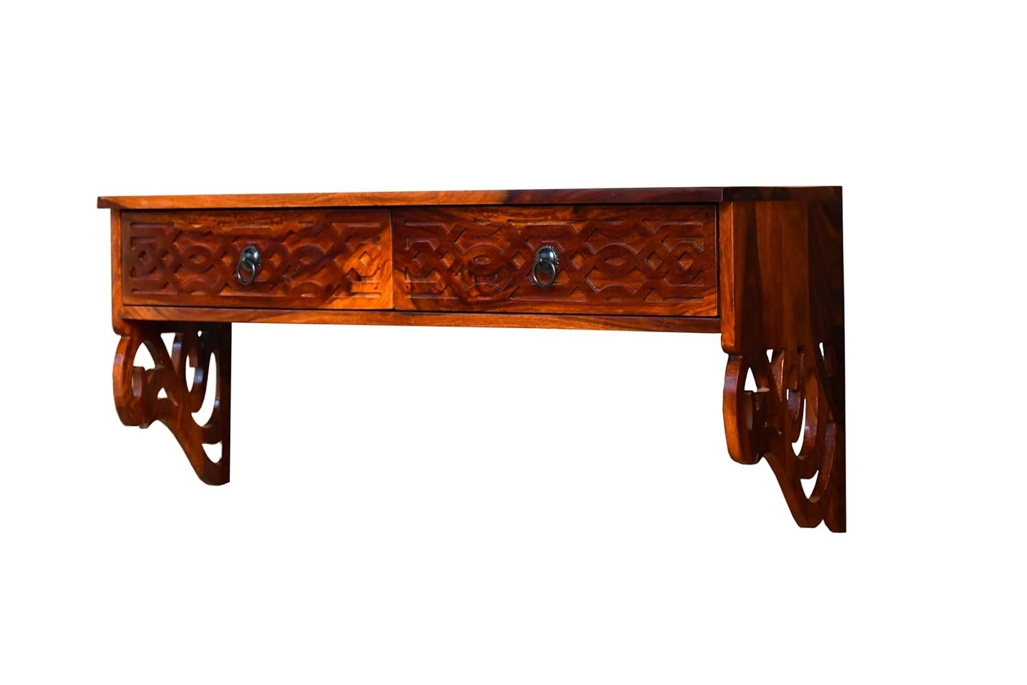 Sheesham Wood Wall Mounted Wine Rack and Decorative Shelf - MR ARTS - Image 3
