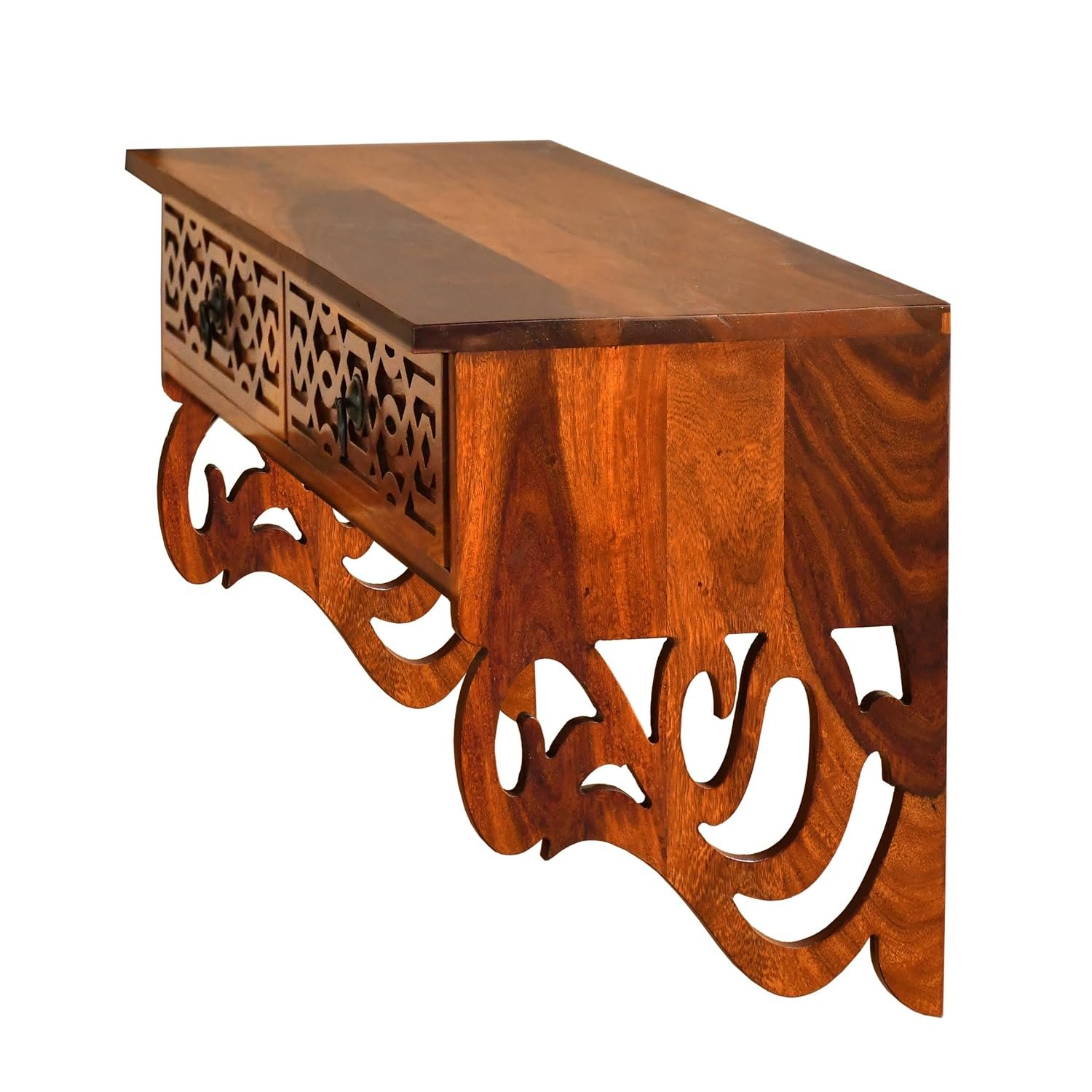 Sheesham Wood Wall Mounted Wine Rack and Decorative Shelf - MR ARTS - Image 5