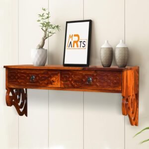 Sheesham Wood Wall Mounted Wine Rack and Decorative Shelf - MR ARTS