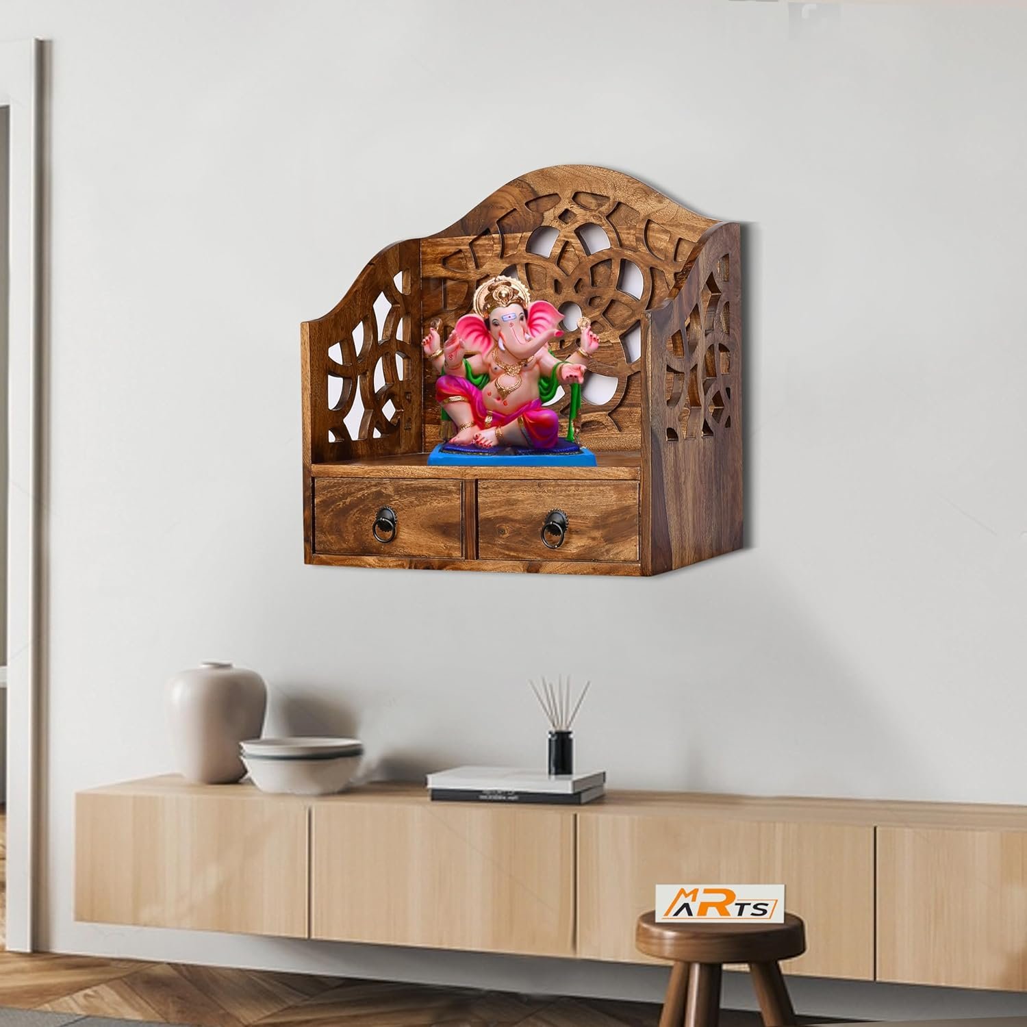 Sheesham Wood Wall Mount Temple and Display Shelf - MR ARTS - Image 2