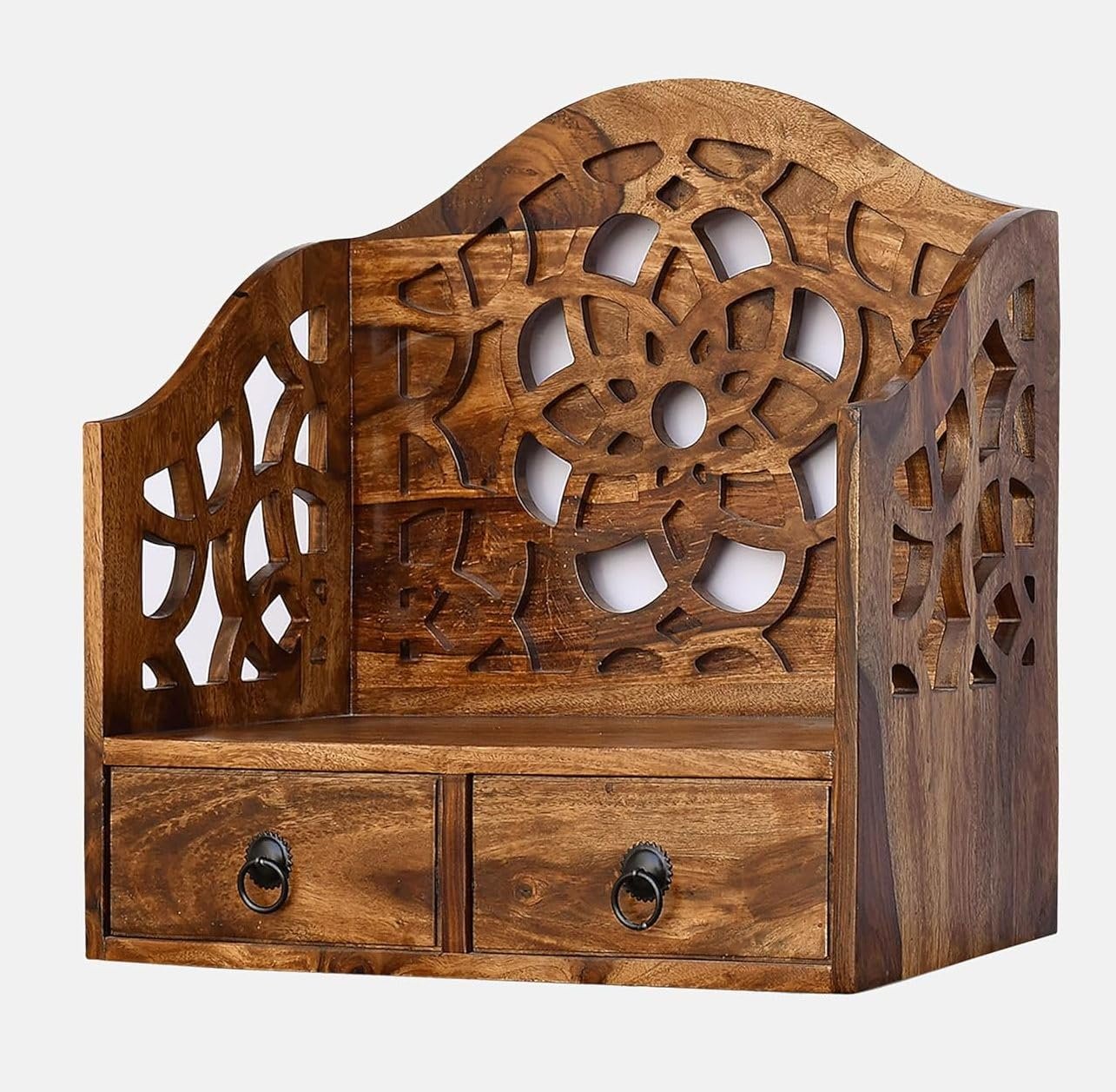 Sheesham Wood Wall Mount Temple and Display Shelf - MR ARTS
