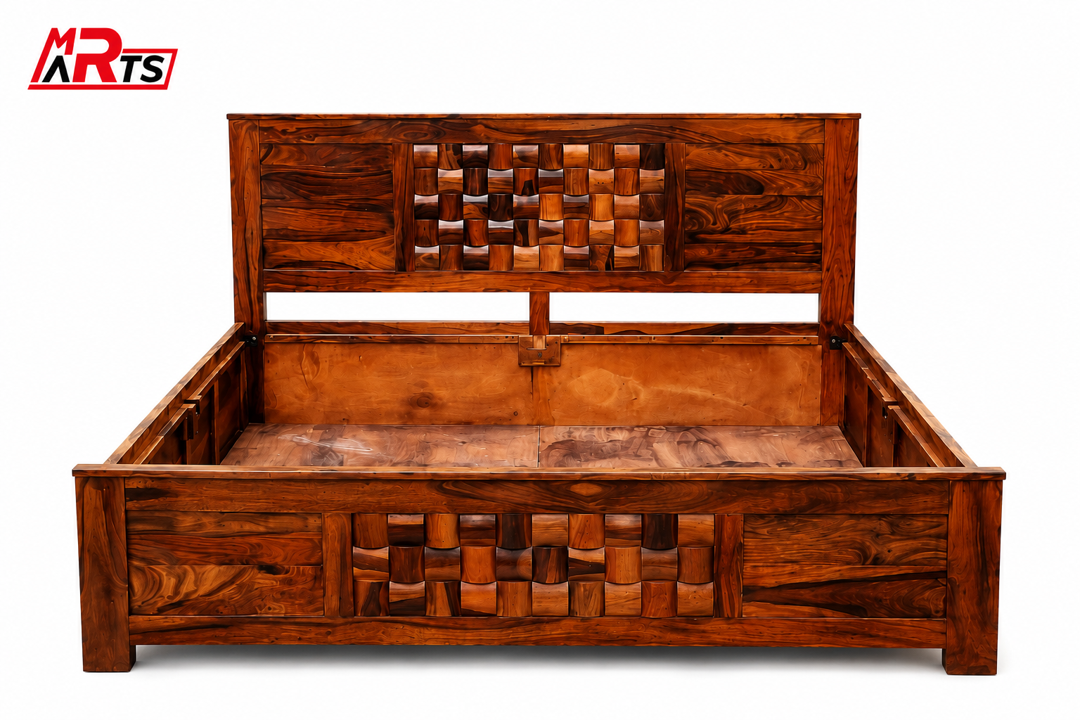 King Size Sheesham Wood Bed in Honey Walnut Finish with Box Storage - MR ARTS - Image 2