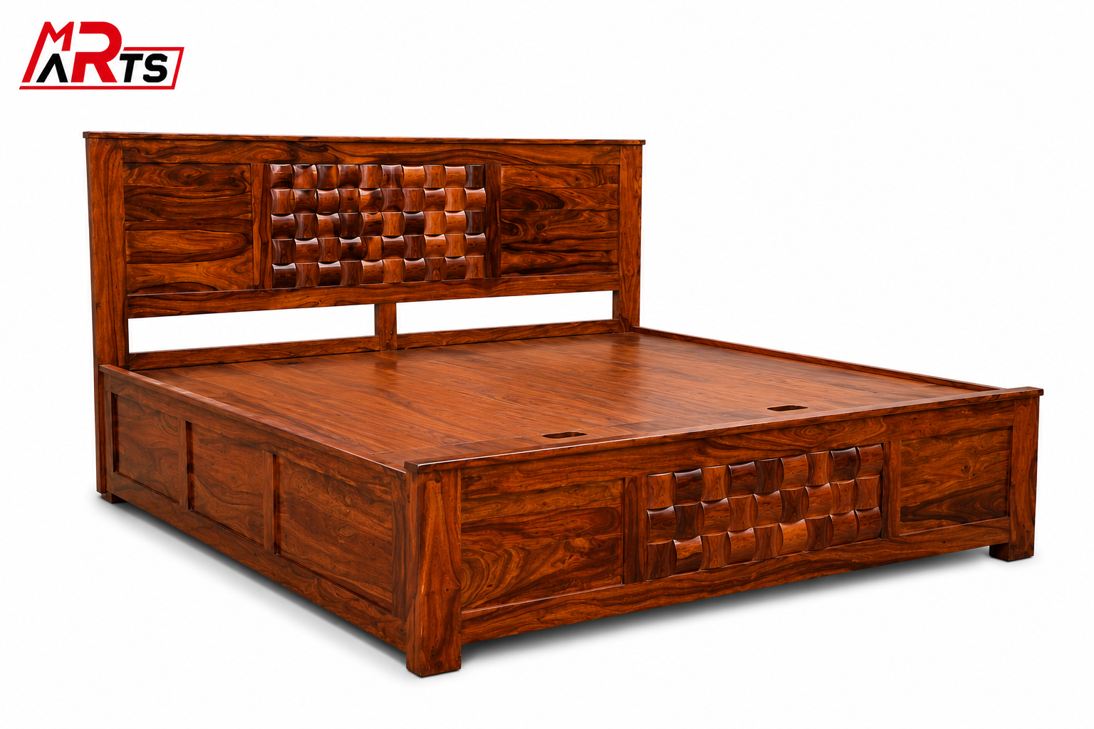 King Size Sheesham Wood Bed in Honey Walnut Finish with Box Storage - MR ARTS - Image 3
