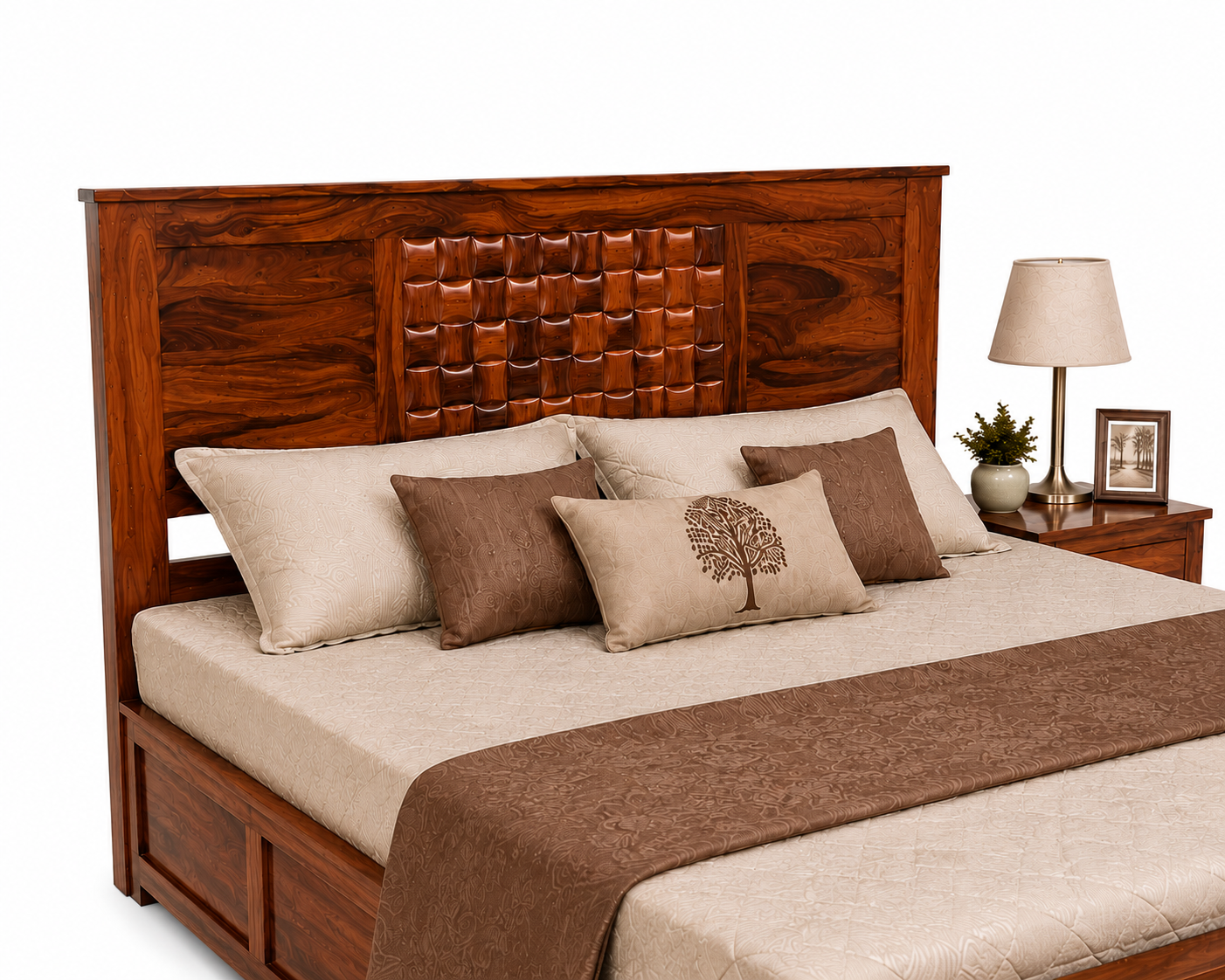 King Size Sheesham Wood Bed in Honey Walnut Finish with Box Storage - MR ARTS - Image 5