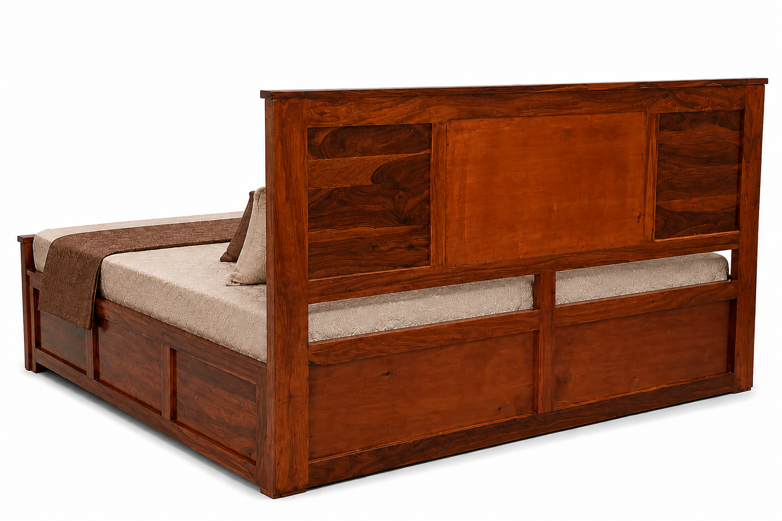 King Size Sheesham Wood Bed in Honey Walnut Finish with Box Storage - MR ARTS - Image 6