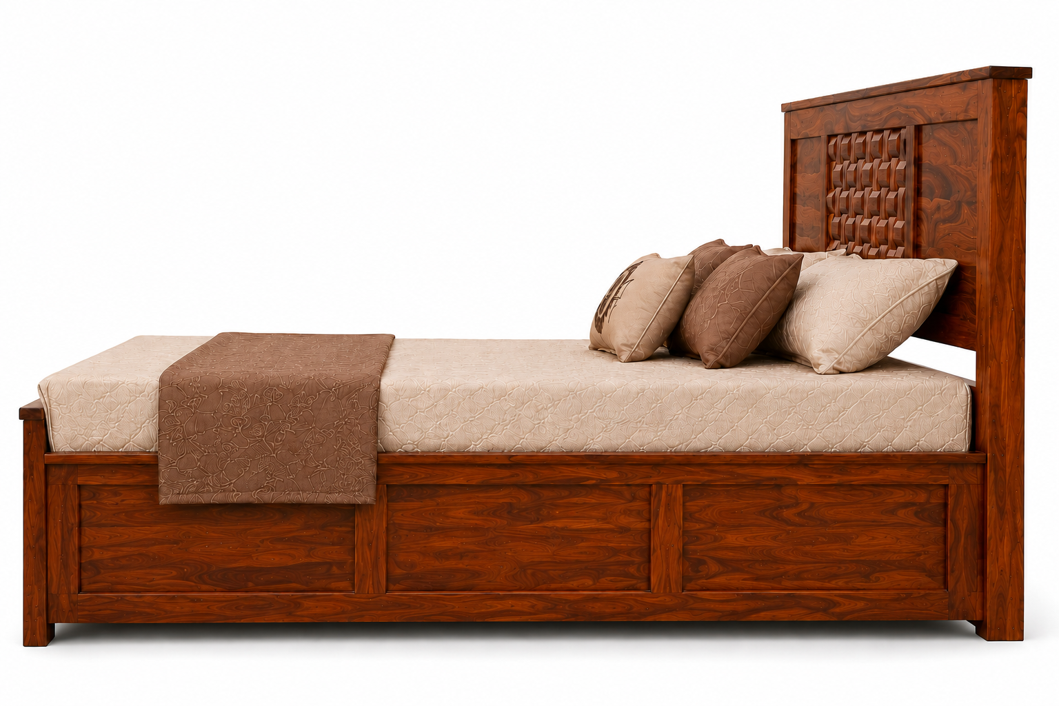 King Size Sheesham Wood Bed in Honey Walnut Finish with Box Storage - MR ARTS - Image 7