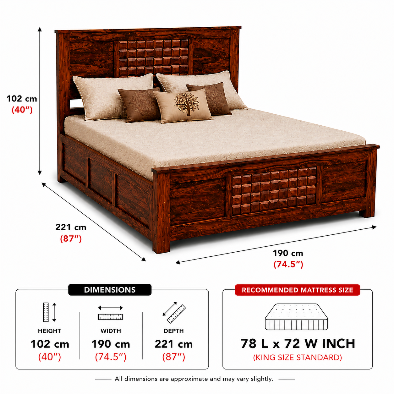 King Size Sheesham Wood Bed in Honey Walnut Finish with Box Storage - MR ARTS - Image 9