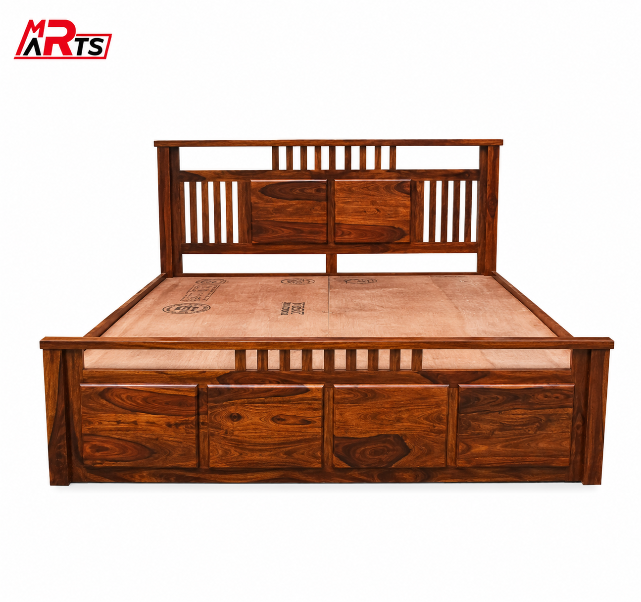 MR ARTS Aura Slatted Solid Sheesham Wood King Bed with Box Storage - Image 2