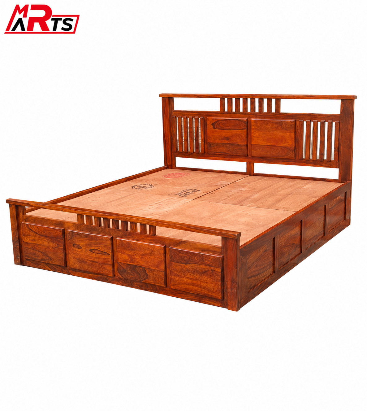 MR ARTS Aura Slatted Solid Sheesham Wood King Bed with Box Storage - Image 3