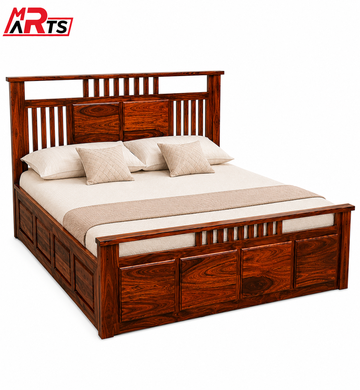 MR ARTS Aura Slatted Solid Sheesham Wood King Bed with Box Storage - Image 4