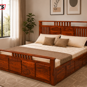 MR ARTS Aura Slatted Solid Sheesham Wood King Bed with Box Storage