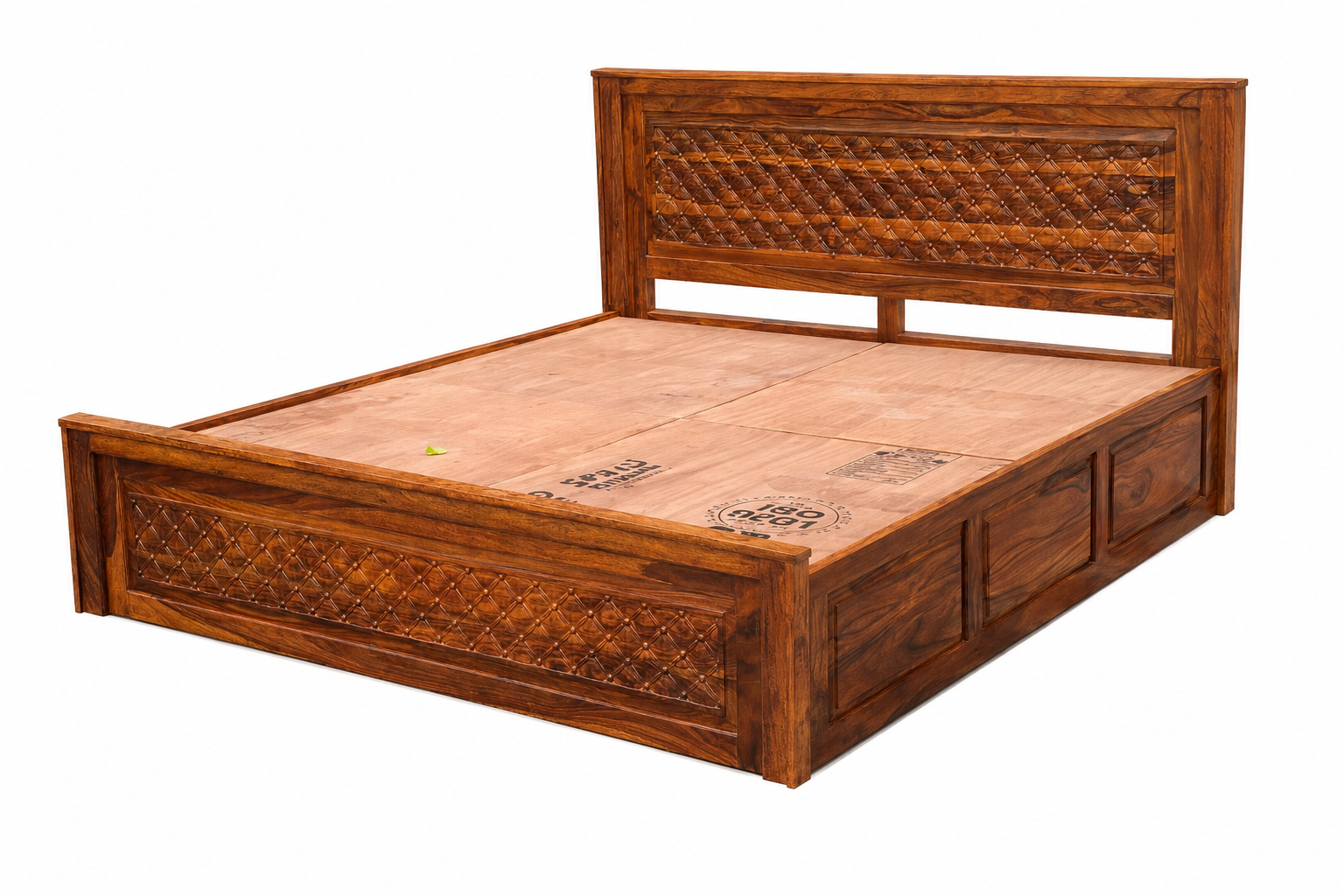 MR ARTS Royal Lattice Solid Sheesham Wood King Bed with Box Storage - Image 4
