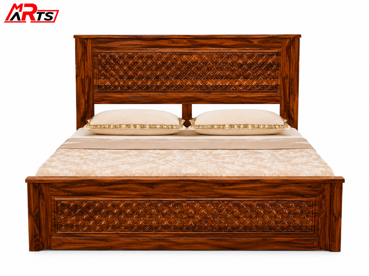 MR ARTS Royal Lattice Solid Sheesham Wood King Bed with Box Storage - Image 7