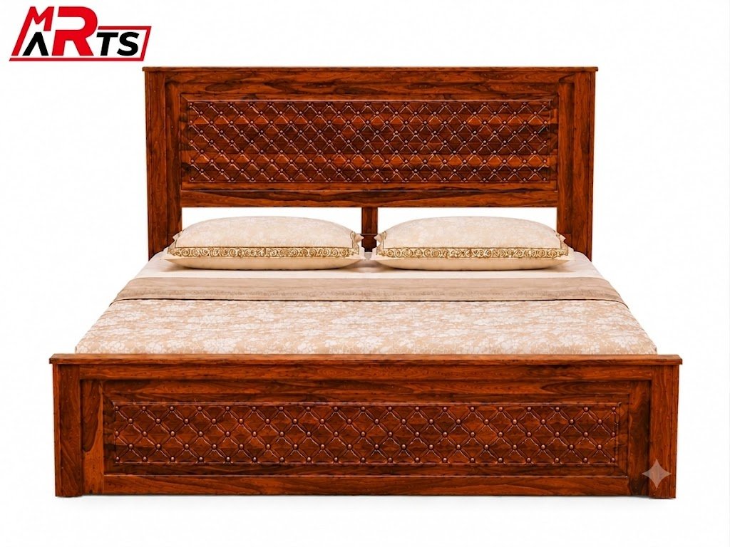 MR ARTS Royal Lattice Solid Sheesham Wood King Bed with Box Storage - Image 5