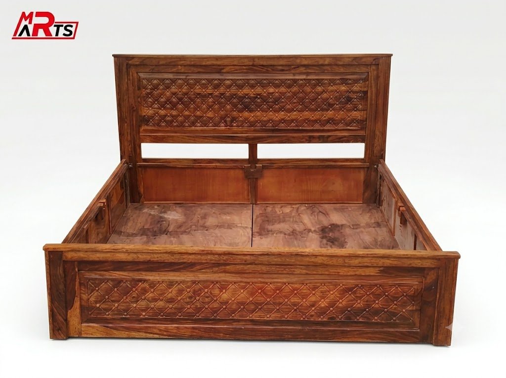 MR ARTS Royal Lattice Solid Sheesham Wood King Bed with Box Storage - Image 6