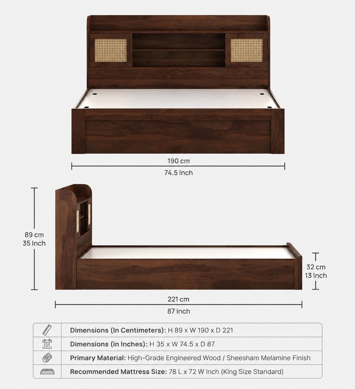 King Size Sheesham Melamine Finish Wooden Bed with Hydraulic Storage - MR ARTS - Image 7