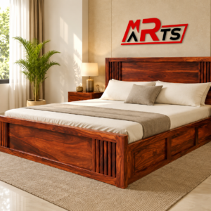 MR ARTS Linear Slatted Solid Sheesham Wood King Bed with Storage Box