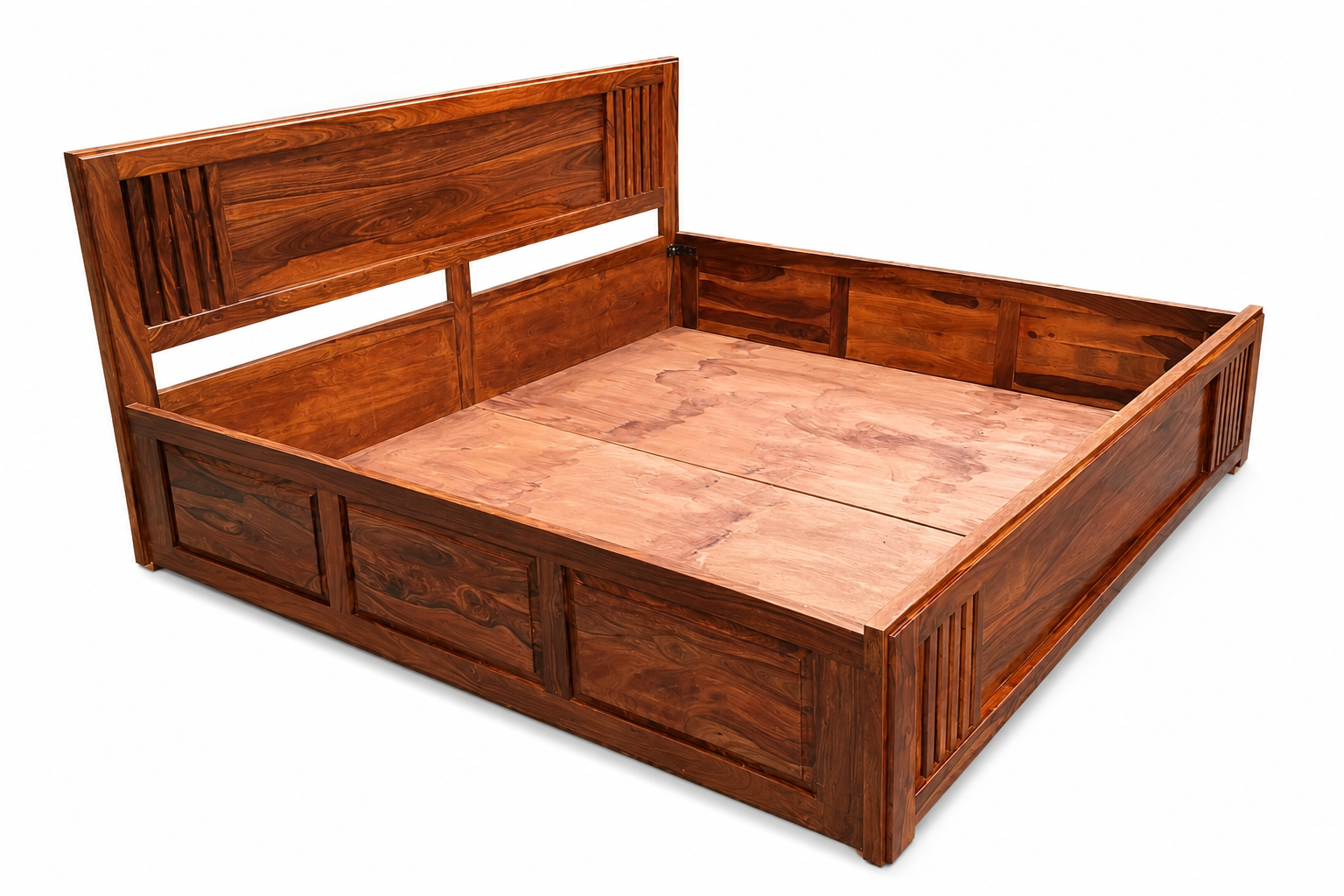 MR ARTS Linear Slatted Solid Sheesham Wood King Bed with Box Storage - Image 6