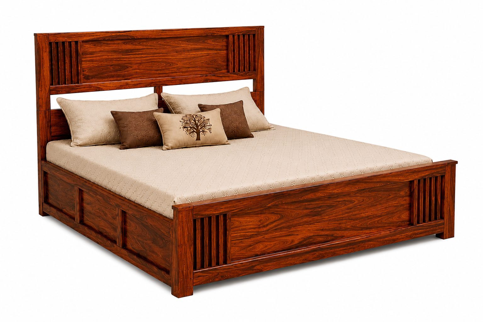 MR ARTS Linear Slatted Solid Sheesham Wood King Bed with Box Storage - Image 2