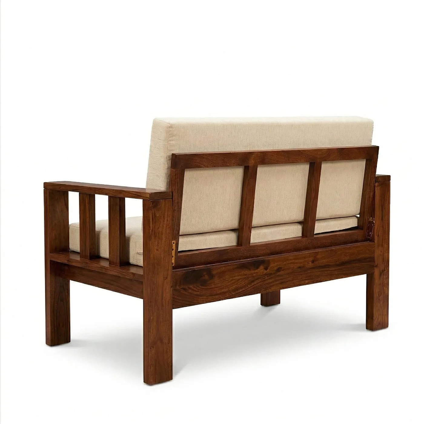 MR ARTS Classic Slatted Solid Sheesham Wood 3 Seater Sofa with Cushions in Natural Finish - Image 4