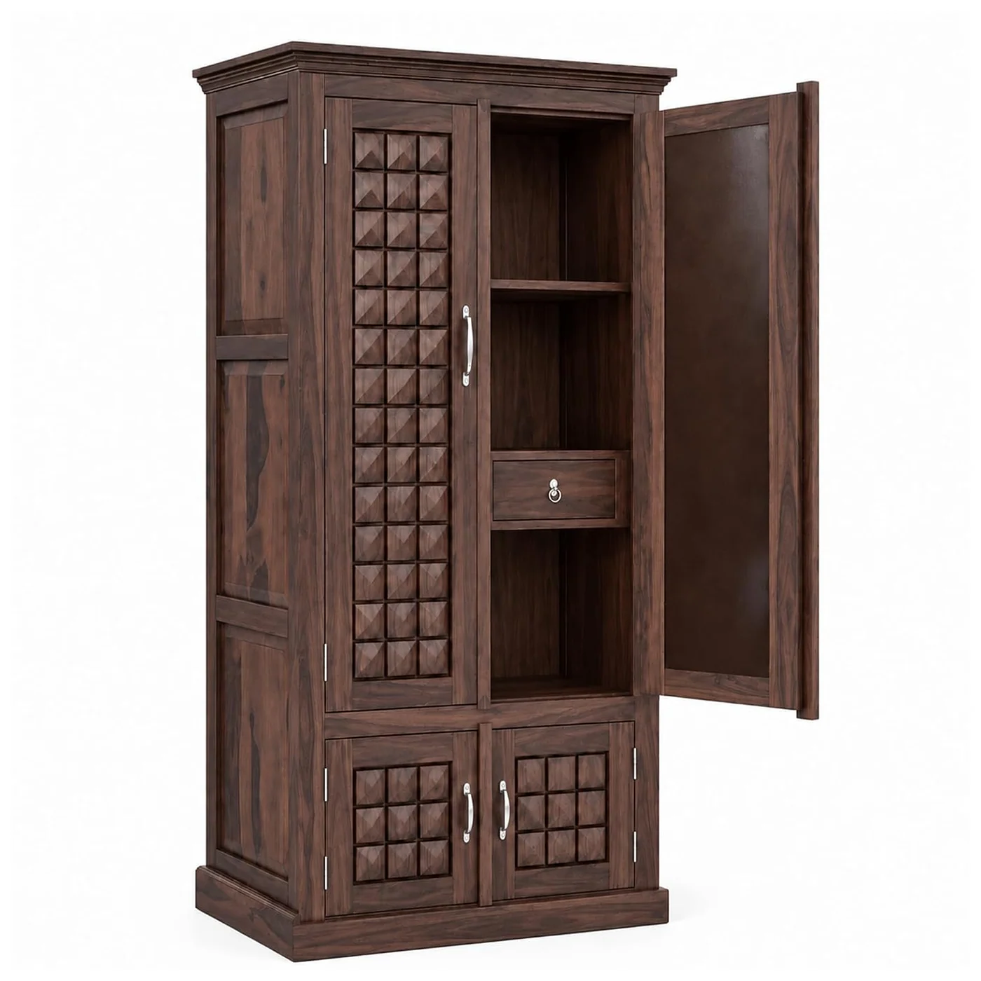 Solid Sheesham Wood Wardrobe with 2 Doors in Walnut Finish - MR ARTS - Image 4