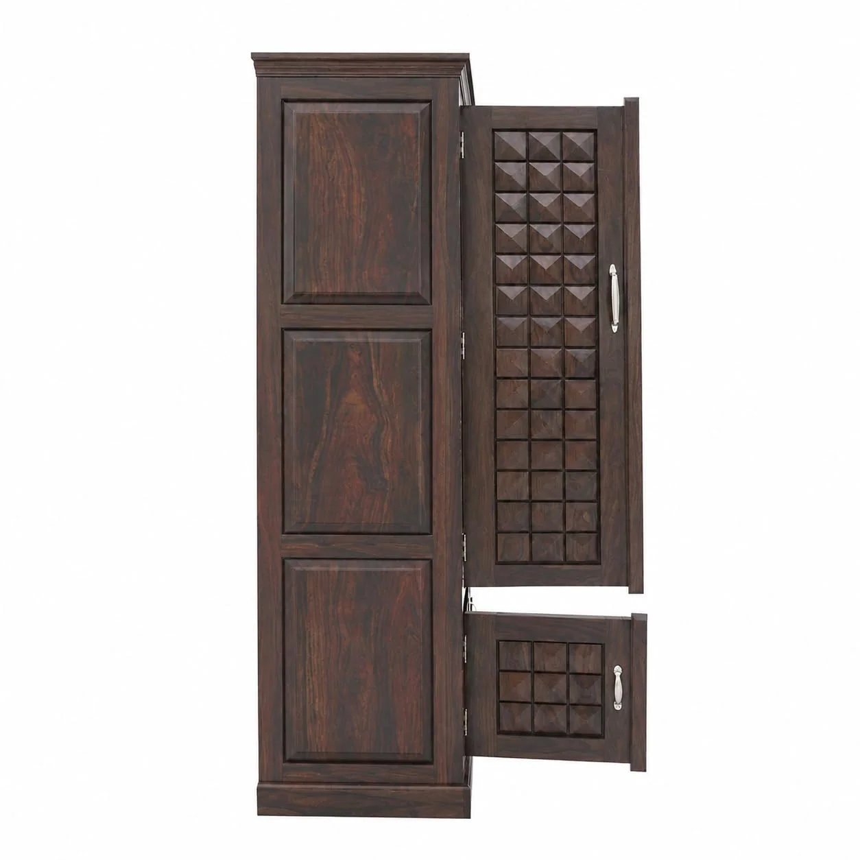 Solid Sheesham Wood Wardrobe with 2 Doors in Walnut Finish | MR ARTS