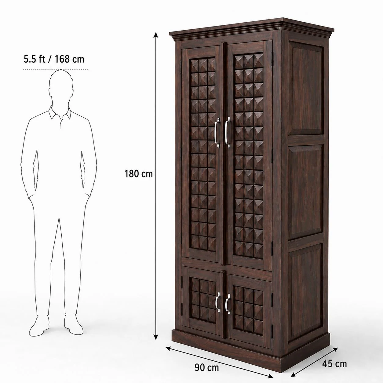 Solid Sheesham Wood Wardrobe with 2 Doors in Walnut Finish - MR ARTS - Image 6