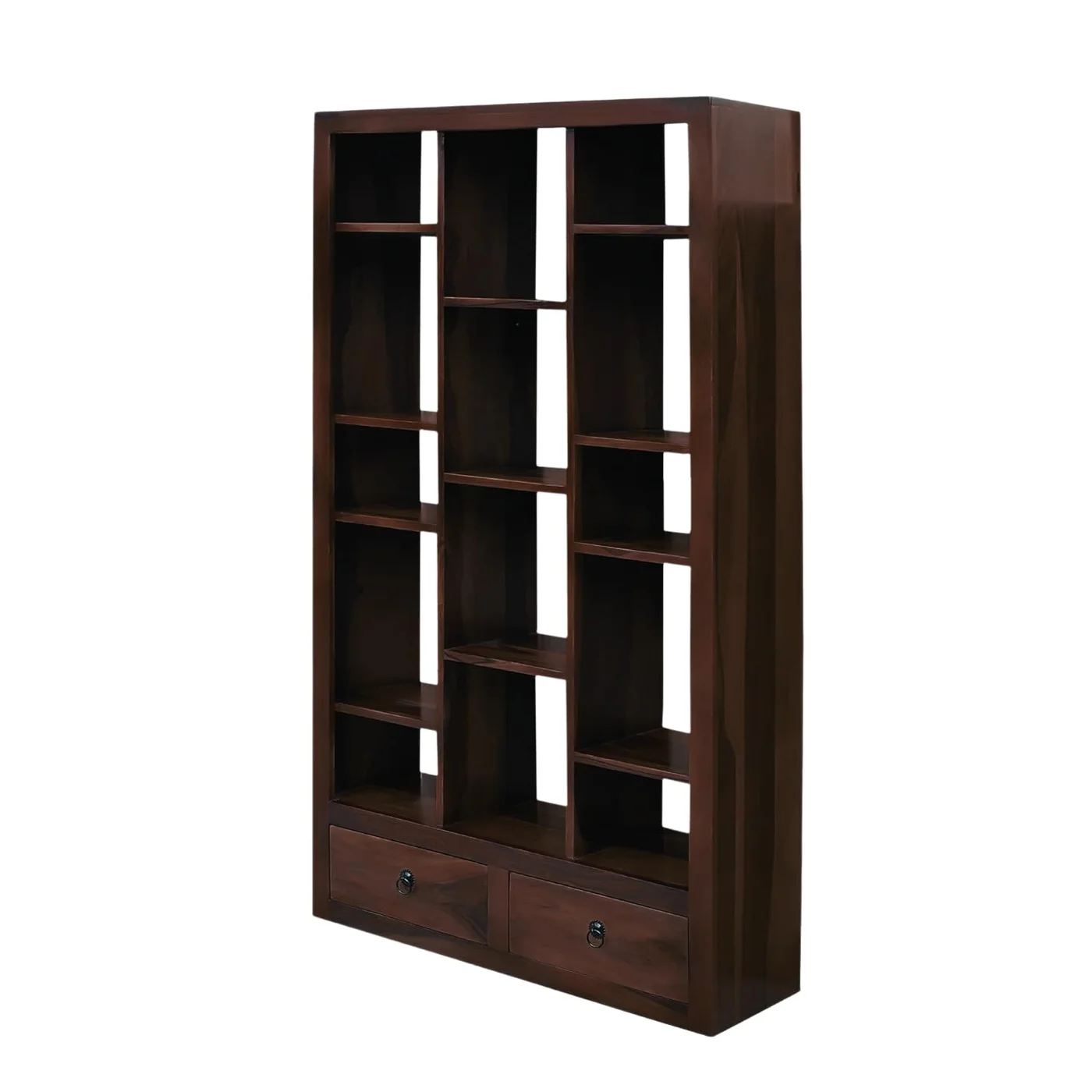 MR ARTS Matrix Zigzag Solid Sheesham Wood Bookshelf with 2 Drawers in Walnut Finish - Image 3