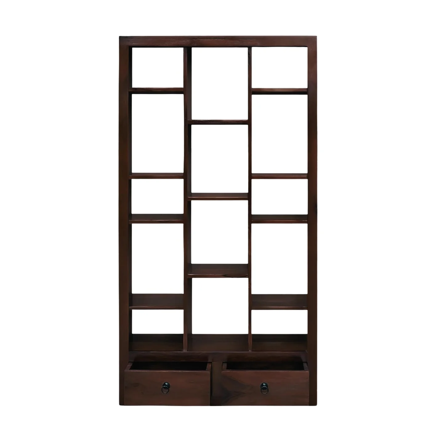 MR ARTS Matrix Zigzag Solid Sheesham Wood Bookshelf with 2 Drawers in Walnut Finish - Image 5