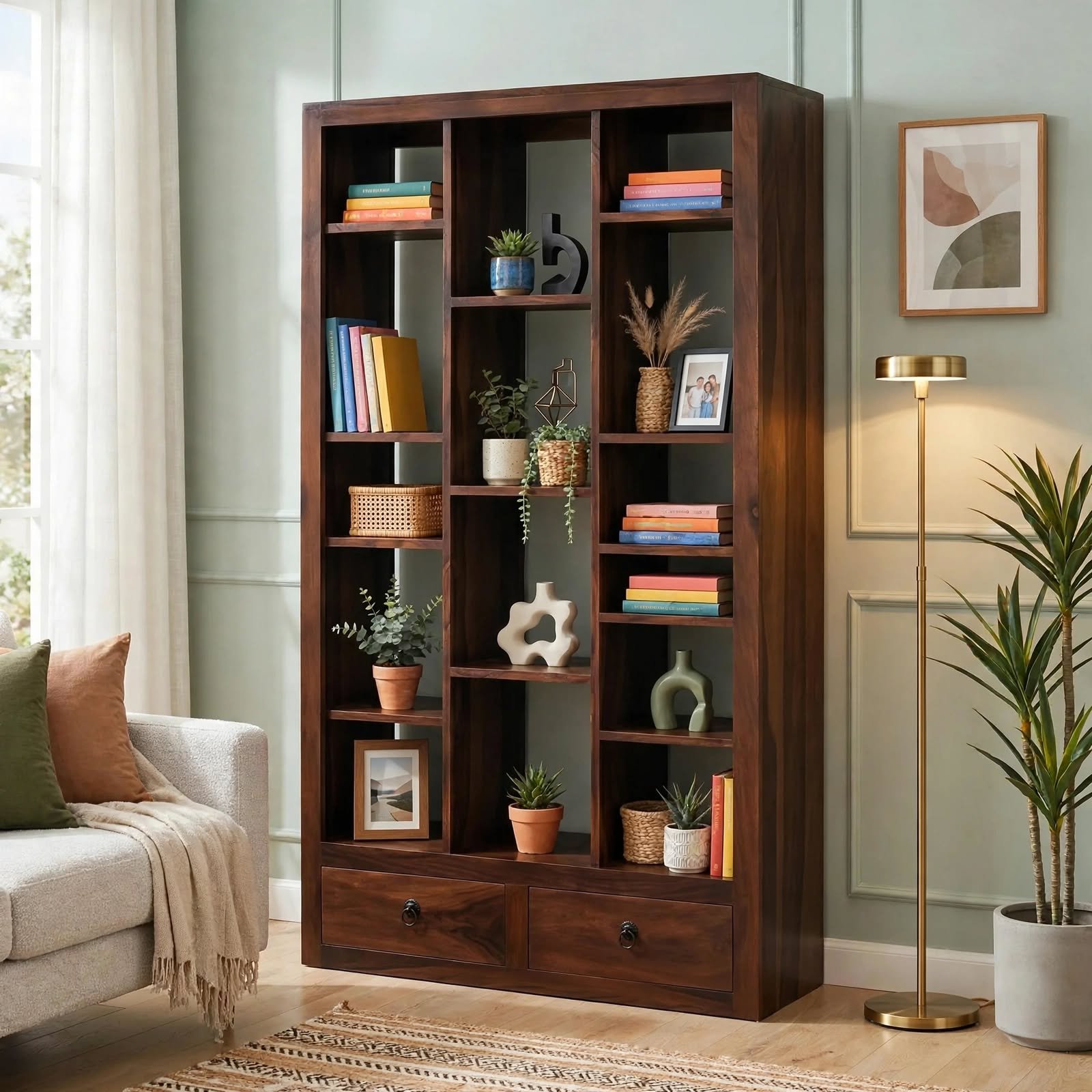 MR ARTS Matrix Zigzag Solid Sheesham Wood Bookshelf & Display