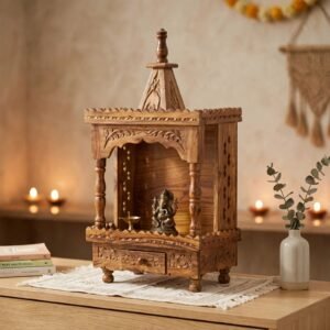 Handcrafted Sheesham Wood Mandir Single Dome for Home & Office (Wooden Temple with Drawer)