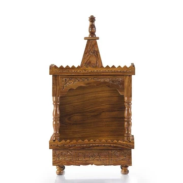 Handcrafted Sheesham Wood Mandir Single Dome for Home & Office (Wooden Temple with Drawer) - Image 6