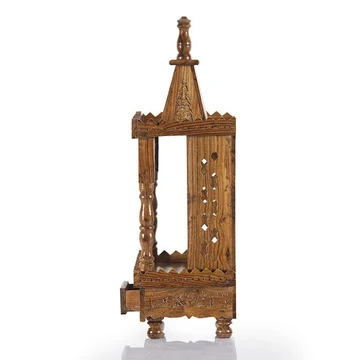 Handcrafted Sheesham Wood Mandir Single Dome for Home & Office (Wooden Temple with Drawer) - Image 3