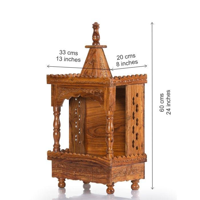 Handcrafted Sheesham Wood Mandir Single Dome for Home & Office (Wooden Temple with Drawer) - Image 2